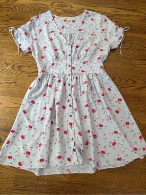 Billabong “Twirl Twist” Floral Mini Dress Ice Blue Colorway Size L